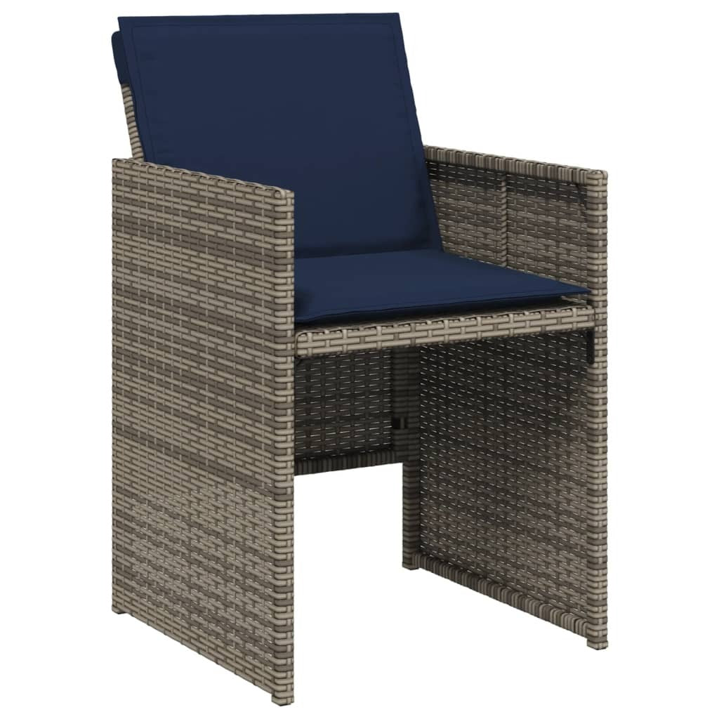 9 Piece Garden Dining Set with Cushions Grey Poly Rattan