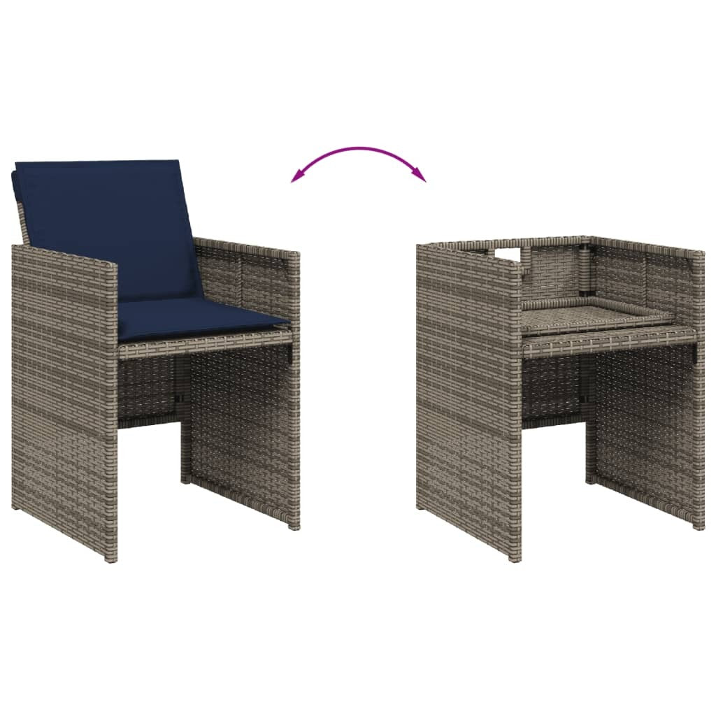 9 Piece Garden Dining Set with Cushions Grey Poly Rattan