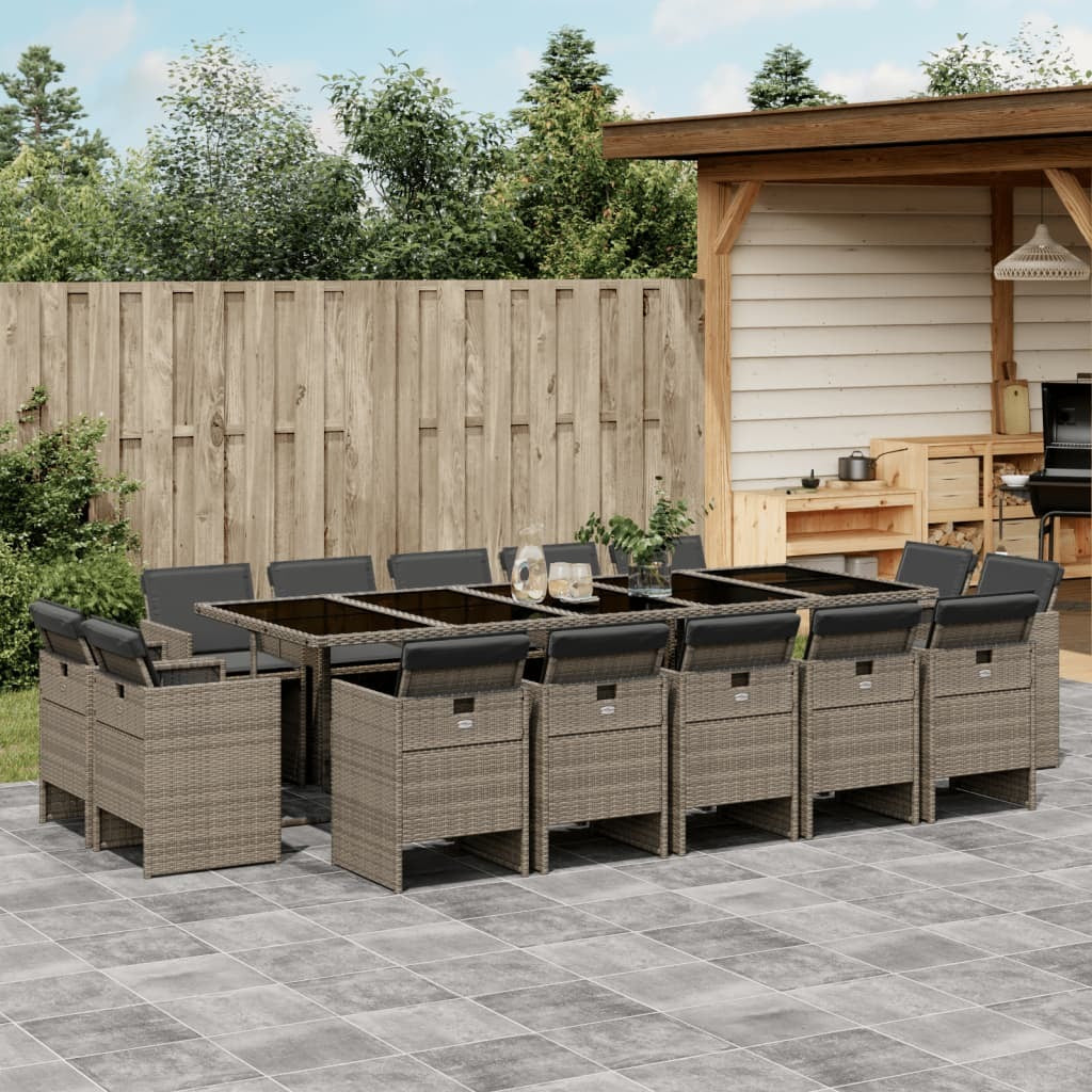 15 Piece Patio Dining Set with Cushions Gray Poly Rattan