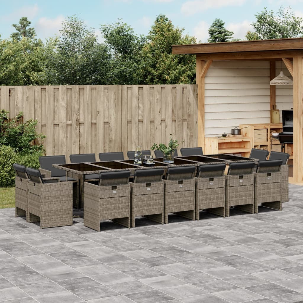 17 Piece Patio Dining Set with Cushions Gray Poly Rattan