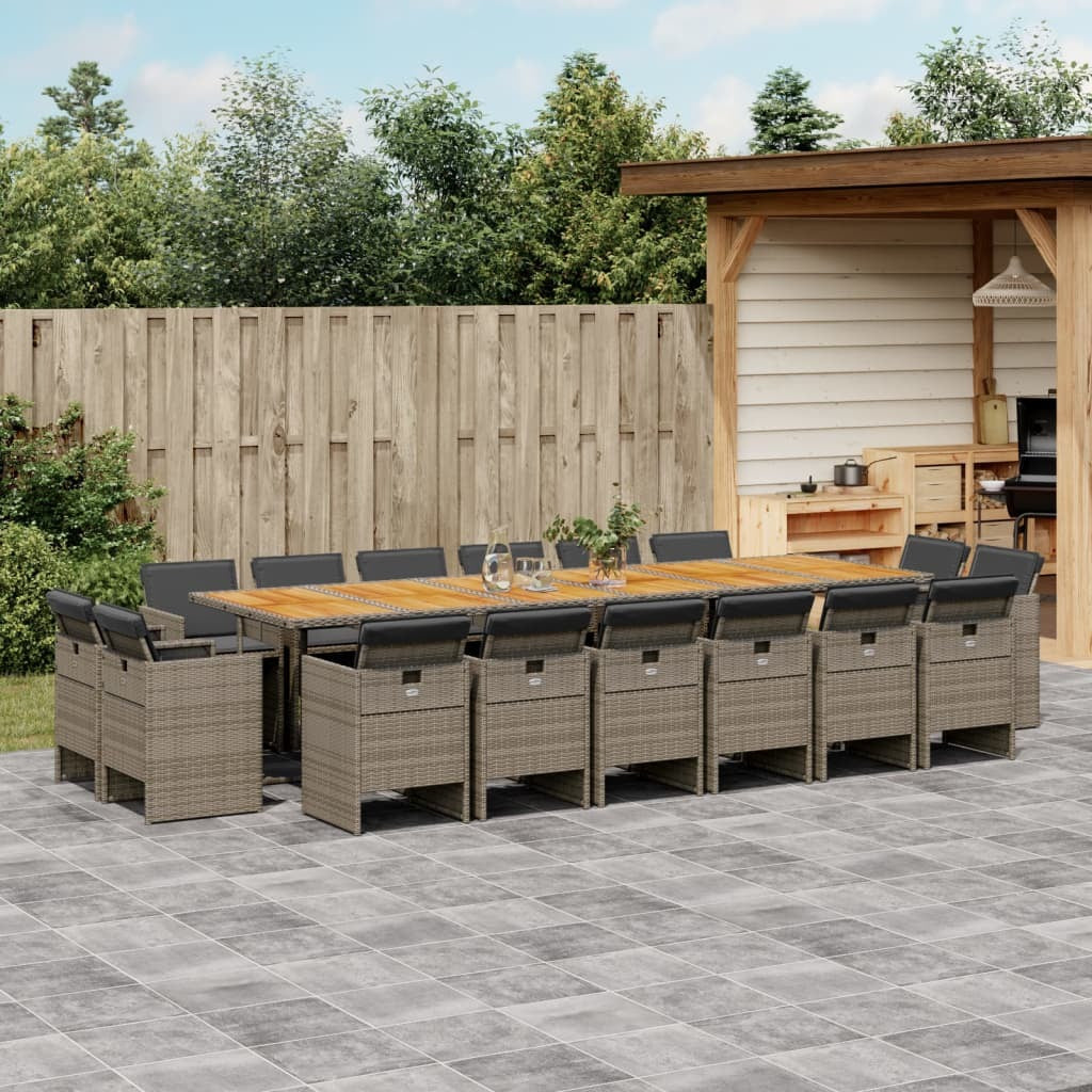 17 Piece Patio Dining Set with Cushions Gray Poly Rattan