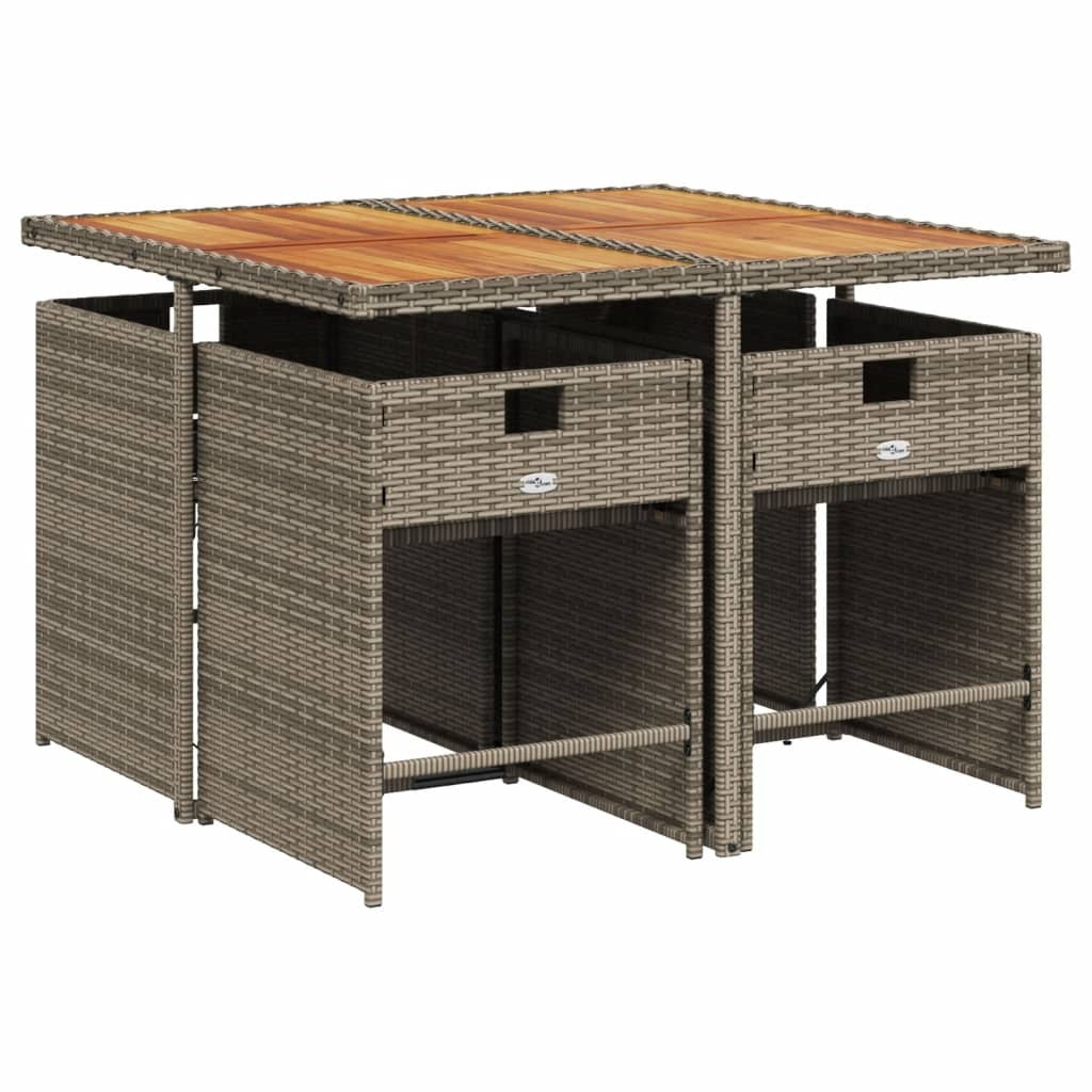 5 Piece Garden Dining Set with Cushions Grey Poly Rattan