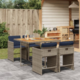 5 Piece Garden Dining Set with Cushions Grey Poly Rattan