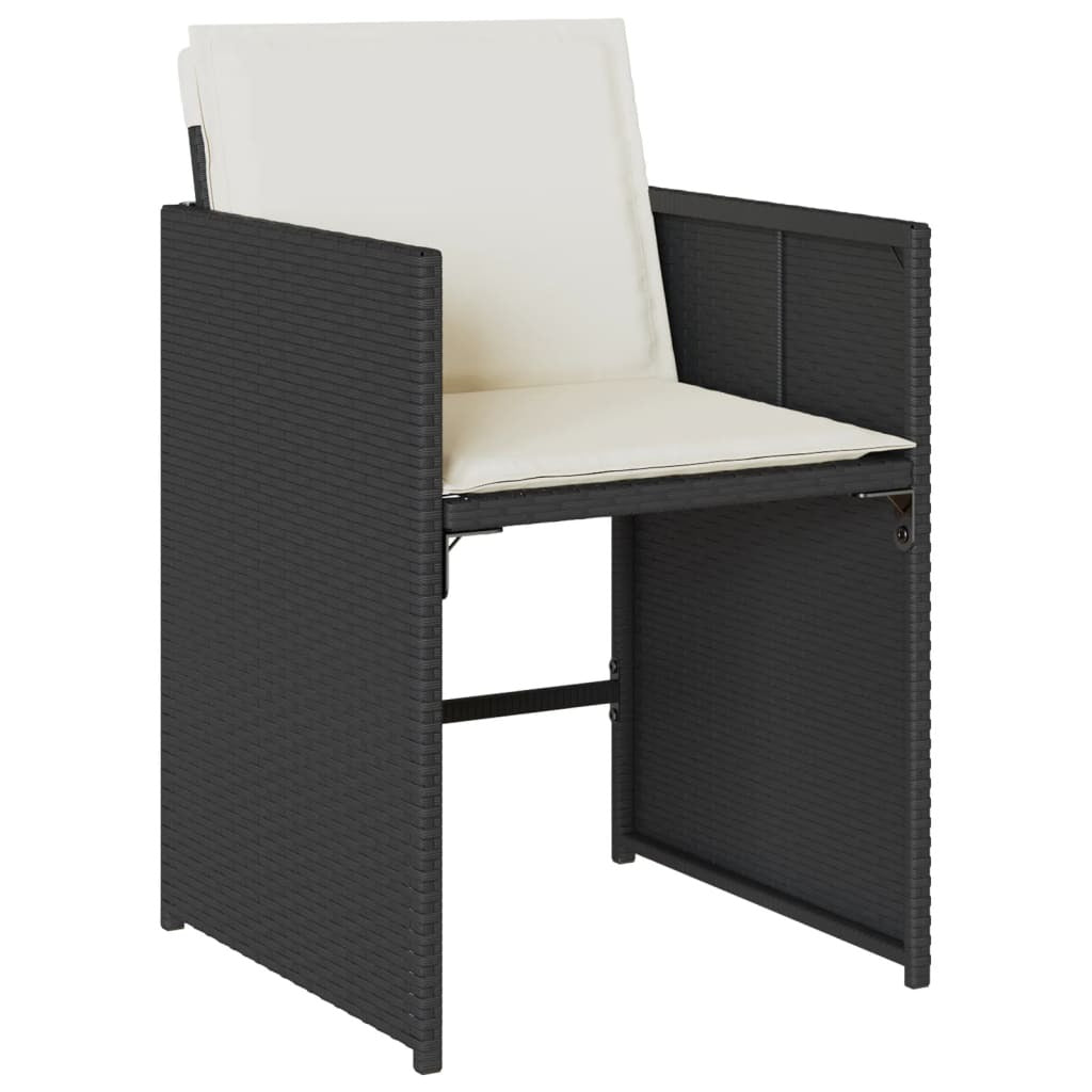 7 Piece Patio Dining Set with Cushions Black Poly Rattan