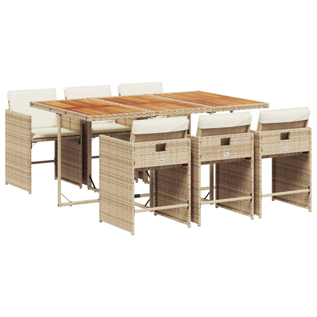 7 Piece Patio Dining Set with Cushions Beige Poly Rattan