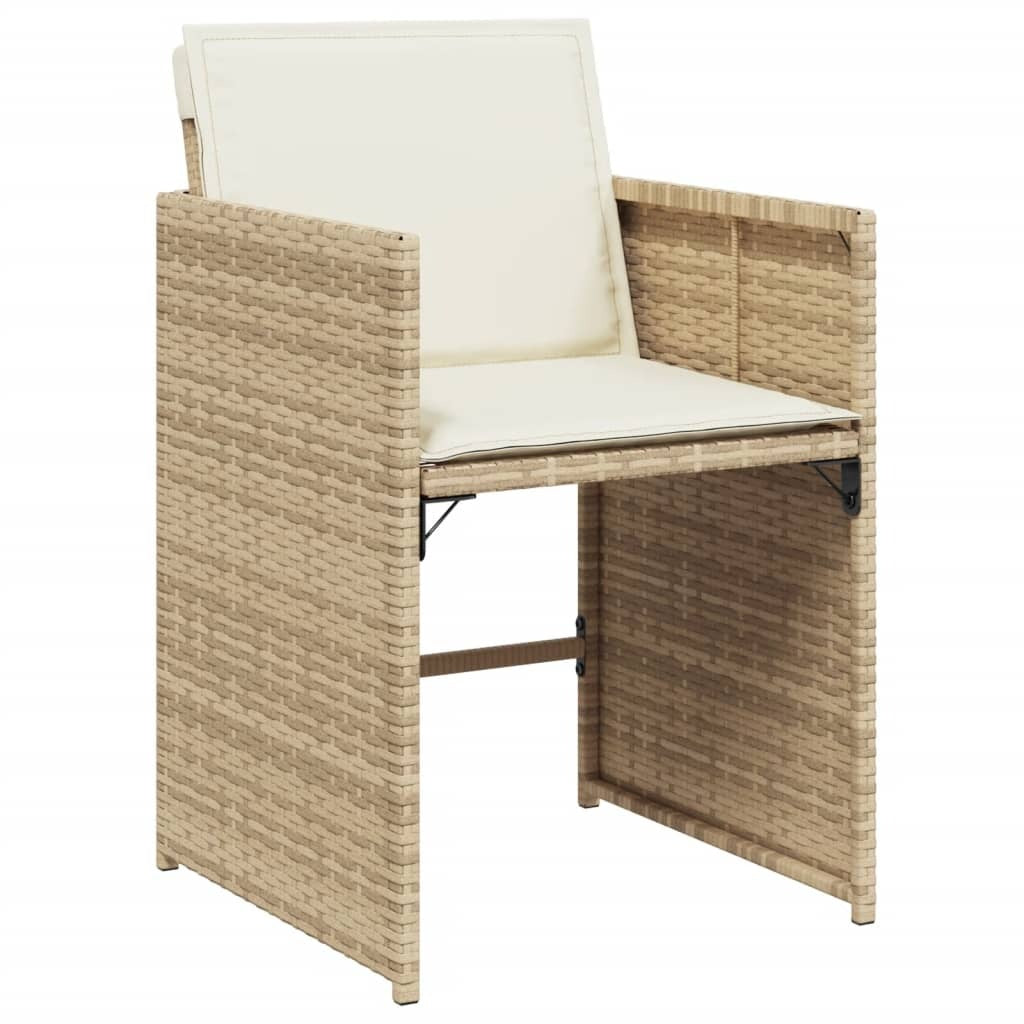 7 Piece Patio Dining Set with Cushions Beige Poly Rattan