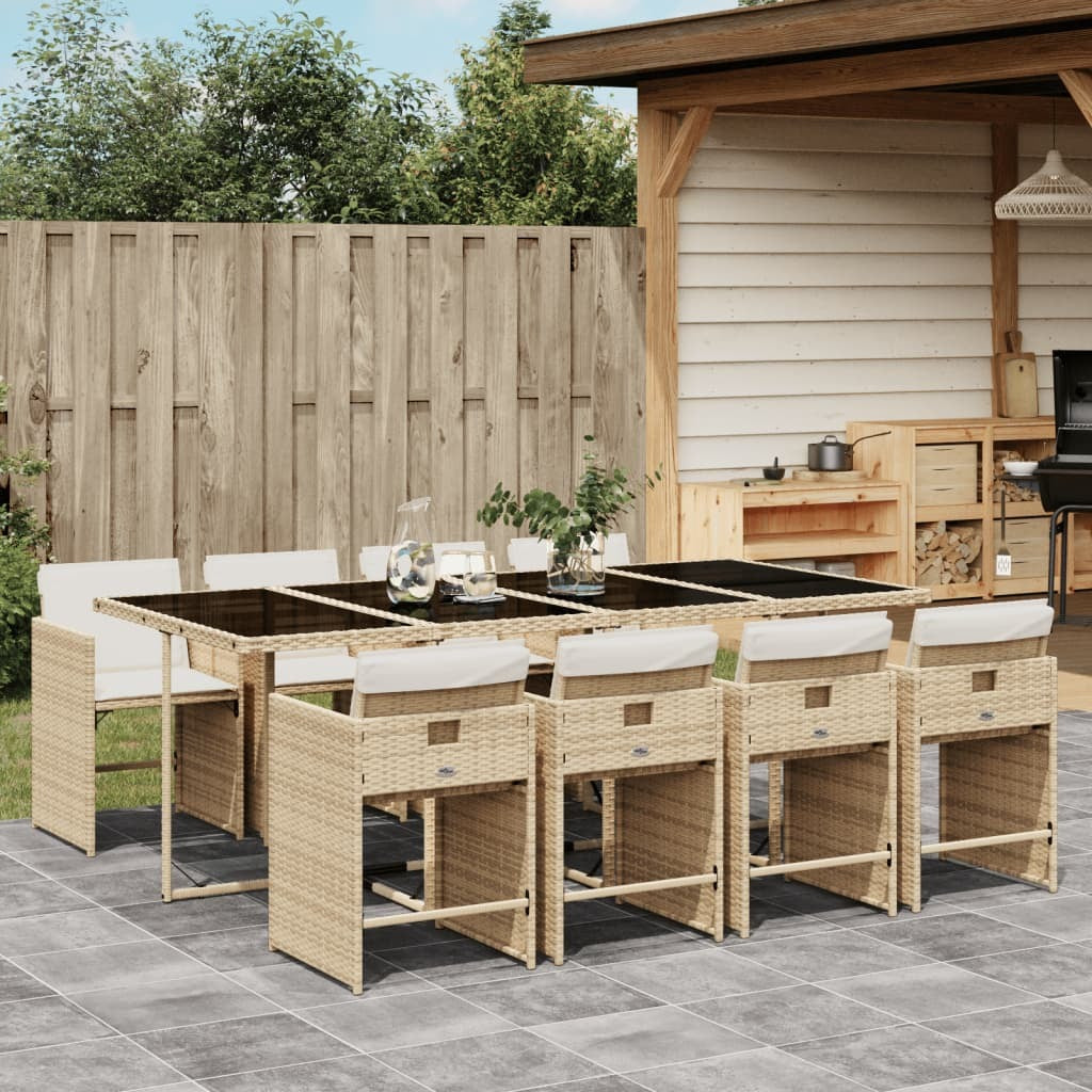 9 Piece Patio Dining Set with Cushions Beige Poly Rattan