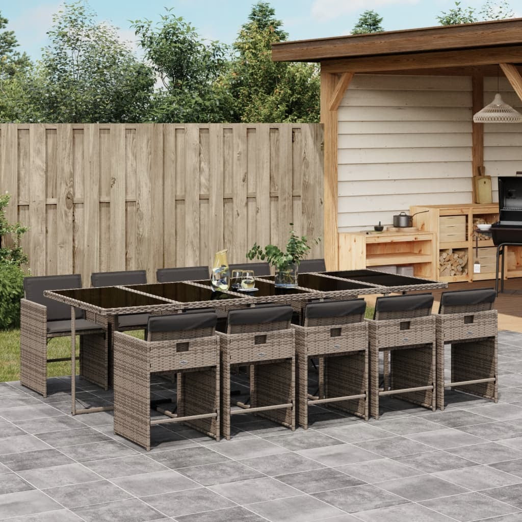 11 Piece Patio Dining Set with Cushions Gray Poly Rattan