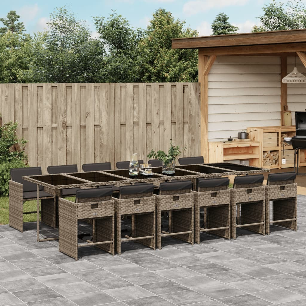 13 Piece Patio Dining Set with Cushions Gray Poly Rattan