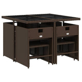 9 Piece Patio Dining Set with Cushions Brown Poly Rattan