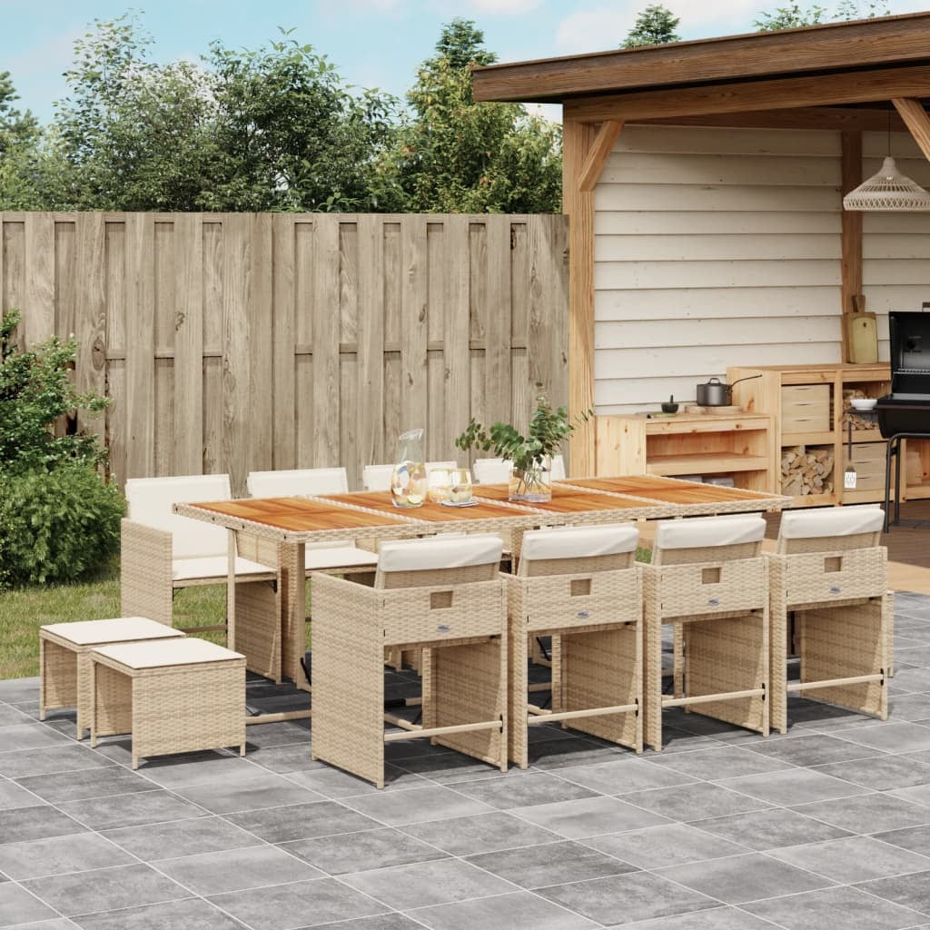 13 Piece Patio Dining Set with Cushions Beige Poly Rattan