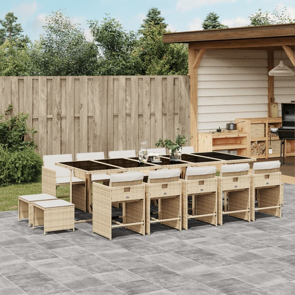 15 Piece Patio Dining Set with Cushions Beige Poly Rattan
