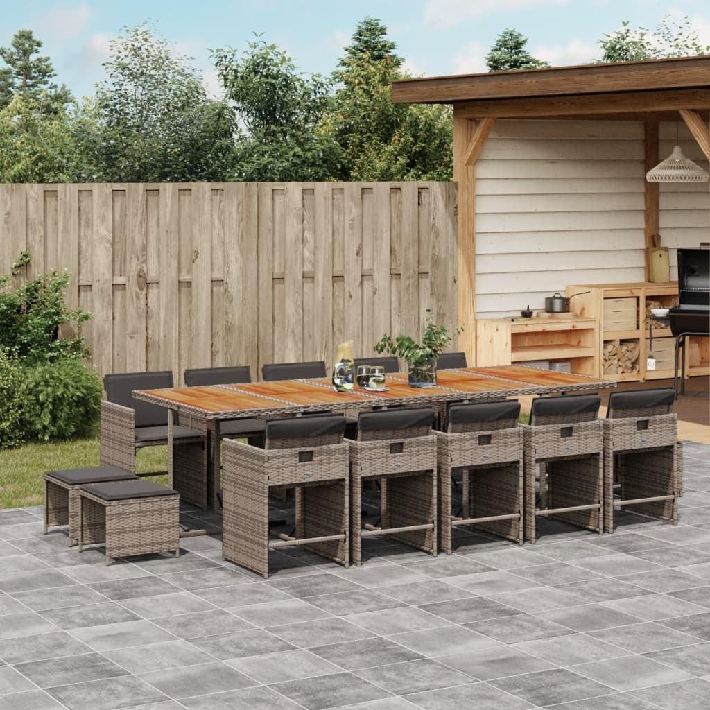 15 Piece Patio Dining Set with Cushions Gray Poly Rattan