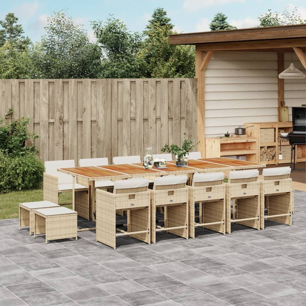 15 Piece Patio Dining Set with Cushions Beige Poly Rattan