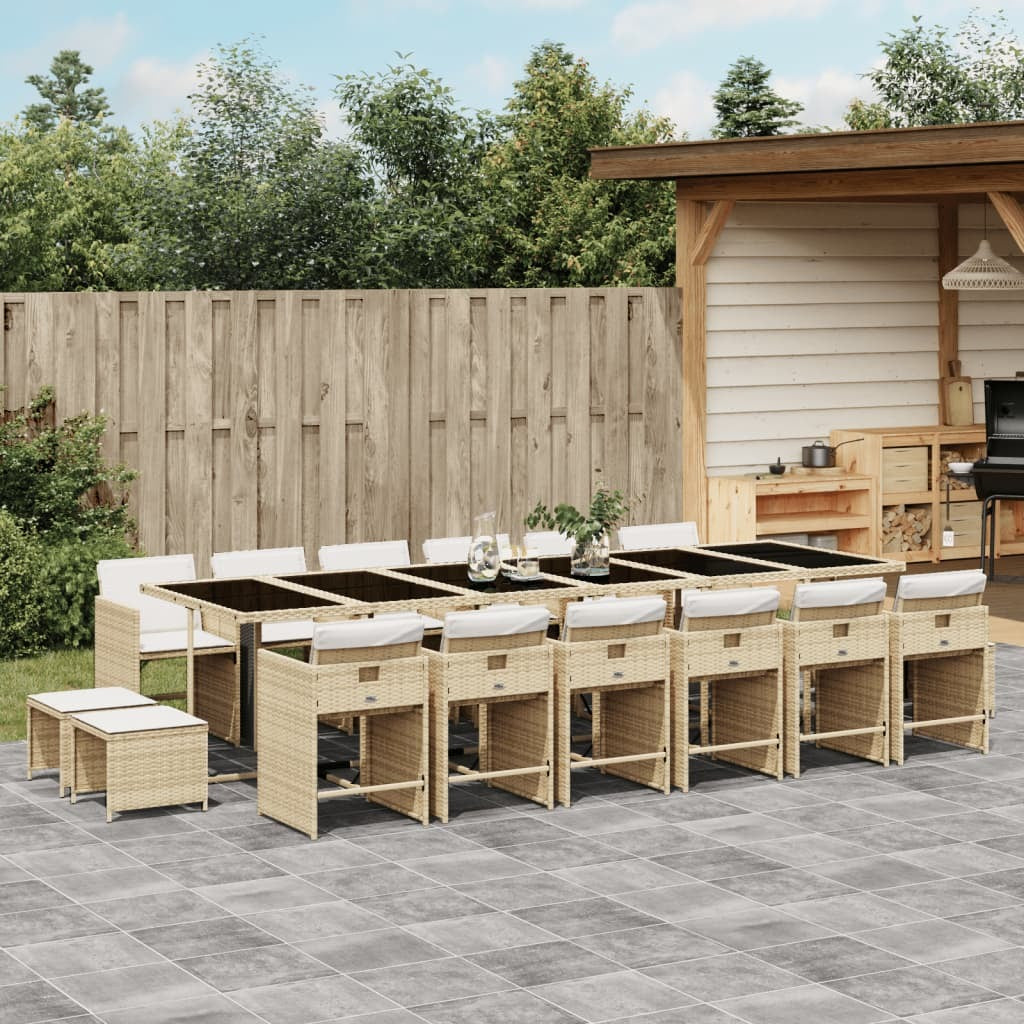 17 Piece Patio Dining Set with Cushions Beige Poly Rattan