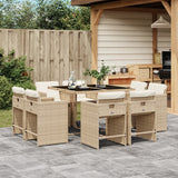 9 Piece Patio Dining Set with Cushions Beige Poly Rattan