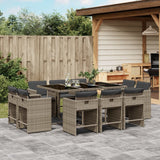 11 Piece Patio Dining Set with Cushions Gray Poly Rattan
