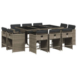 11 Piece Patio Dining Set with Cushions Gray Poly Rattan
