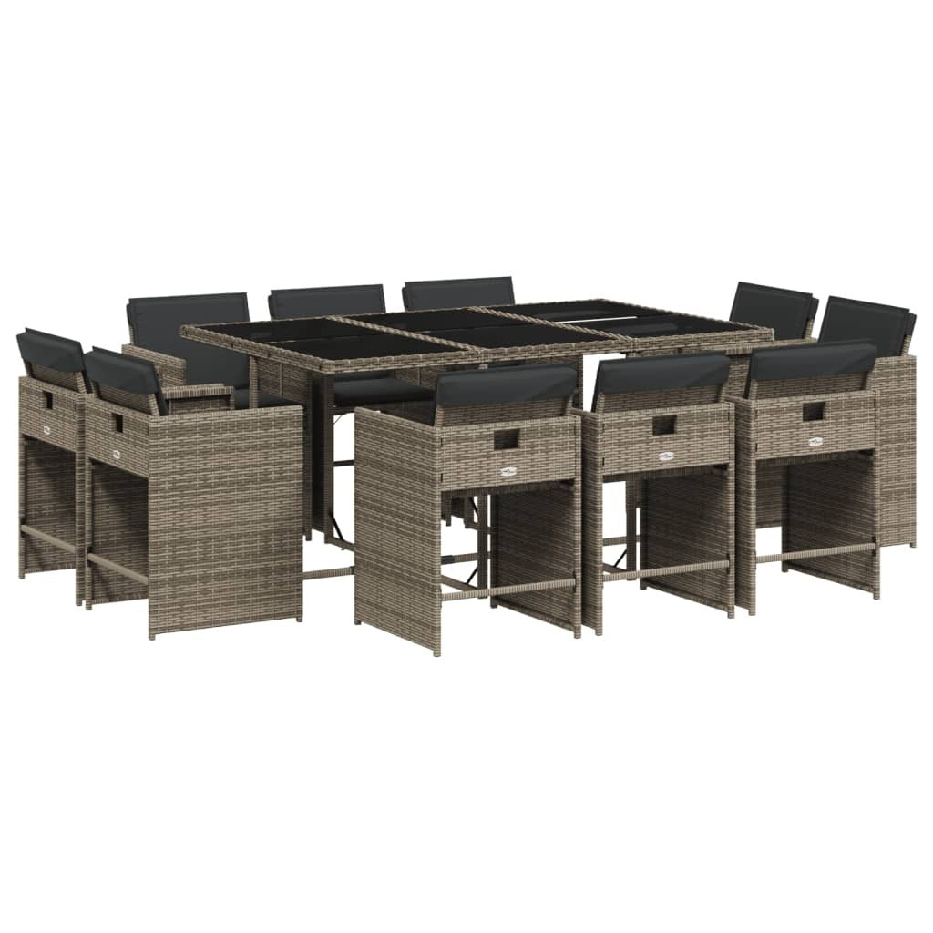 11 Piece Patio Dining Set with Cushions Gray Poly Rattan