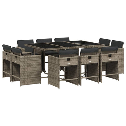 11 Piece Patio Dining Set with Cushions Gray Poly Rattan