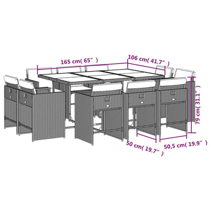 11 Piece Patio Dining Set with Cushions Gray Poly Rattan