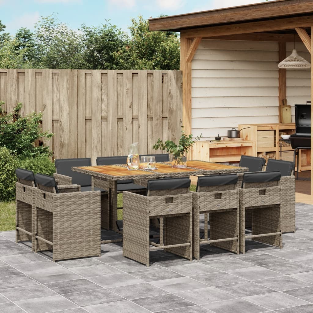 11 Piece Patio Dining Set with Cushions Gray Poly Rattan