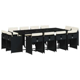 13 Piece Patio Dining Set with Cushions Black Poly Rattan