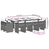 13 Piece Patio Dining Set with Cushions Black Poly Rattan