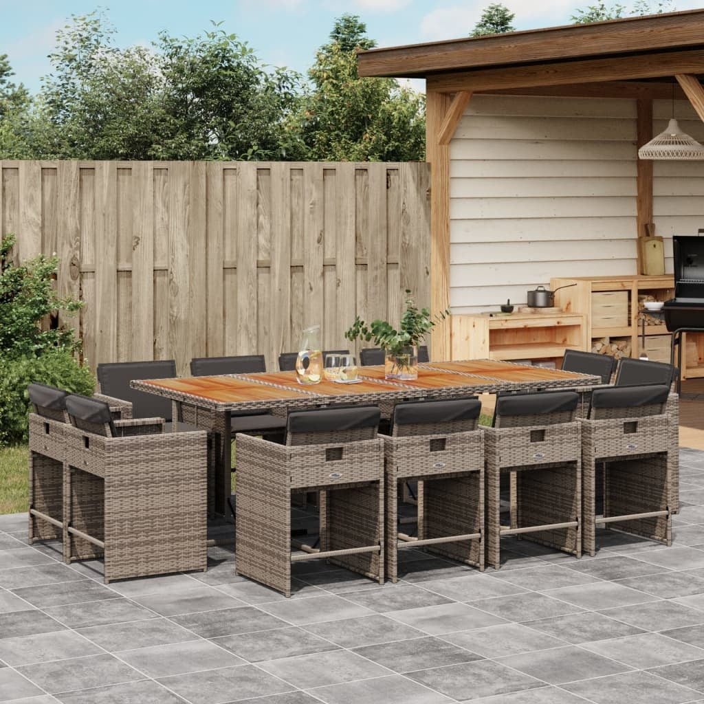 13 Piece Patio Dining Set with Cushions Gray Poly Rattan
