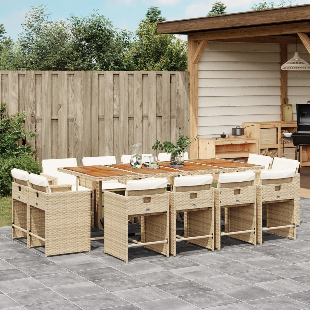 13 Piece Patio Dining Set with Cushions Beige Poly Rattan