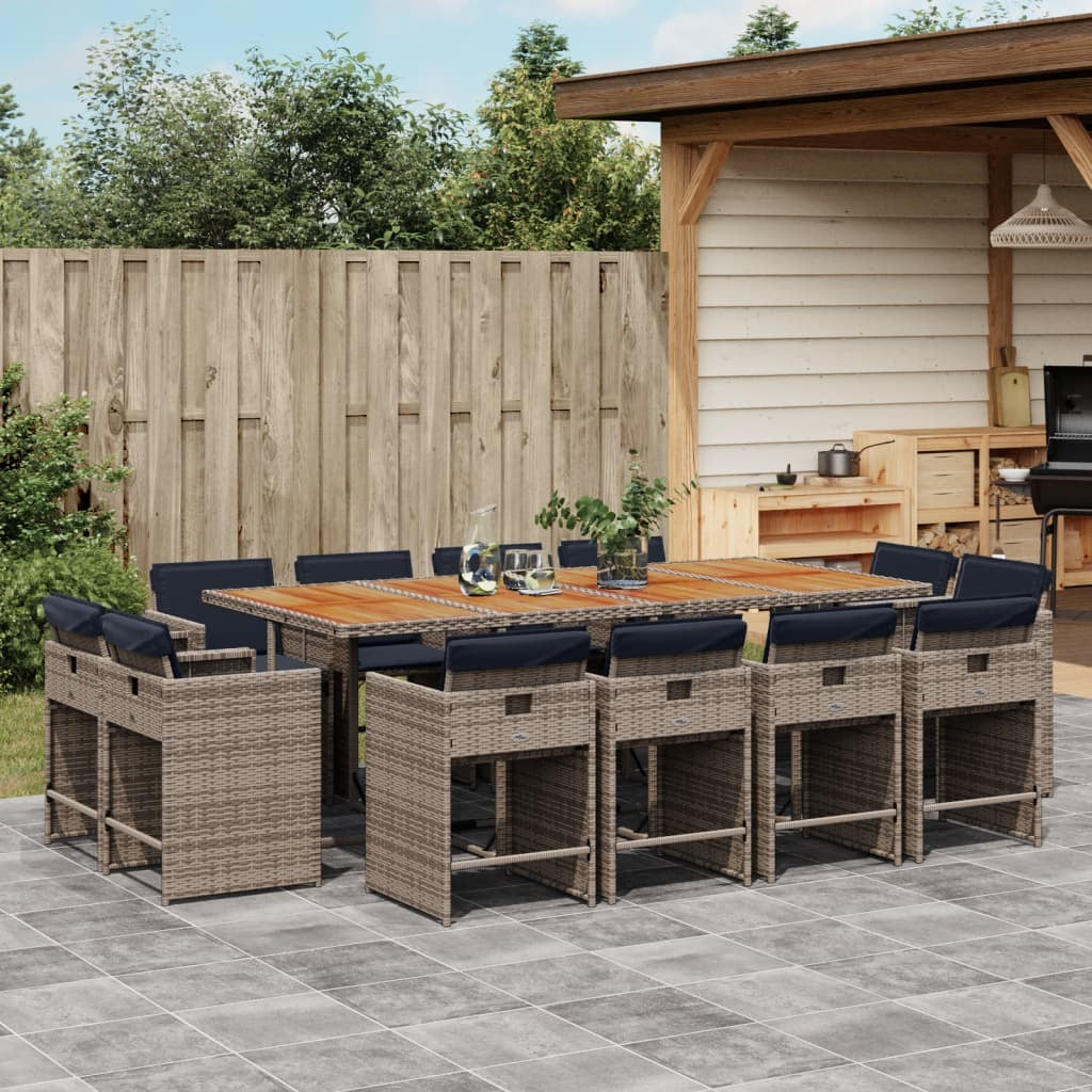 13 Piece Garden Dining Set with Cushions Grey Poly Rattan