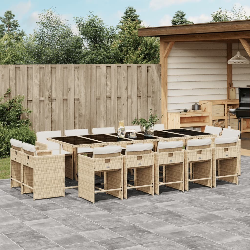 15 Piece Patio Dining Set with Cushions Beige Poly Rattan