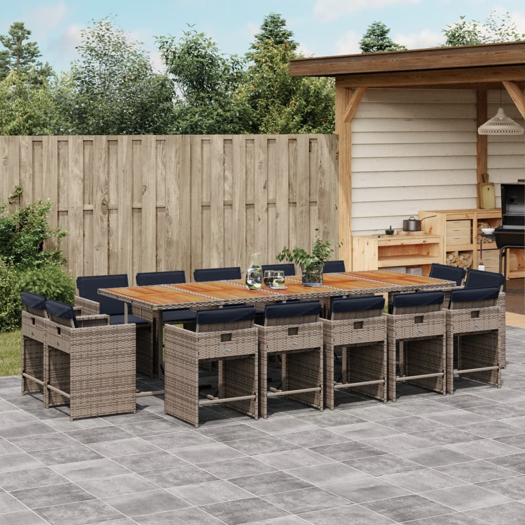 15 Piece Patio Dining Set with Cushions Gray Poly Rattan