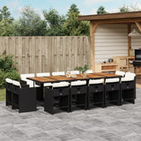 15 Piece Patio Dining Set with Cushions Black Poly Rattan