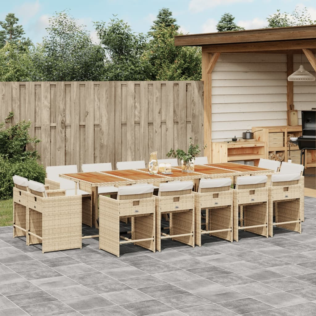 15 Piece Patio Dining Set with Cushions Beige Poly Rattan