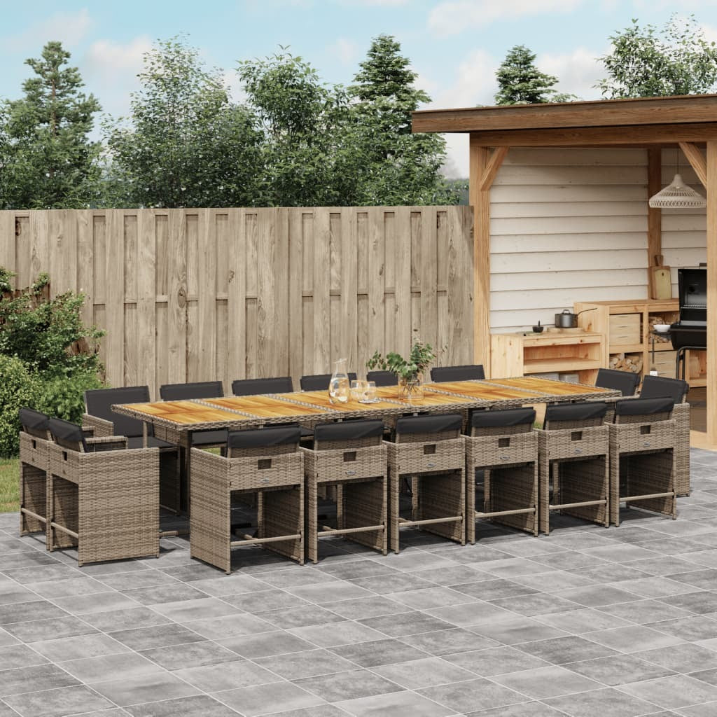17 Piece Patio Dining Set with Cushions Gray Poly Rattan