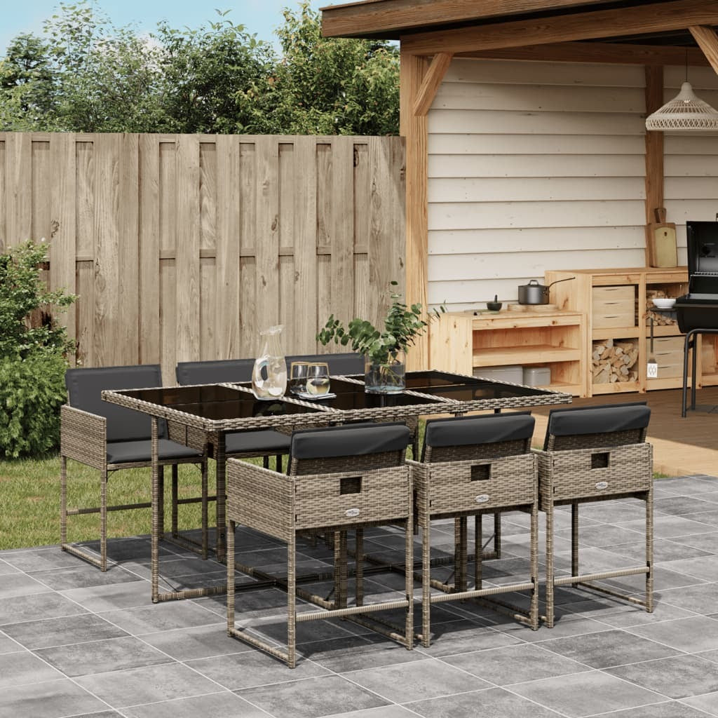 7 Piece Patio Dining Set with Cushions Gray Poly Rattan
