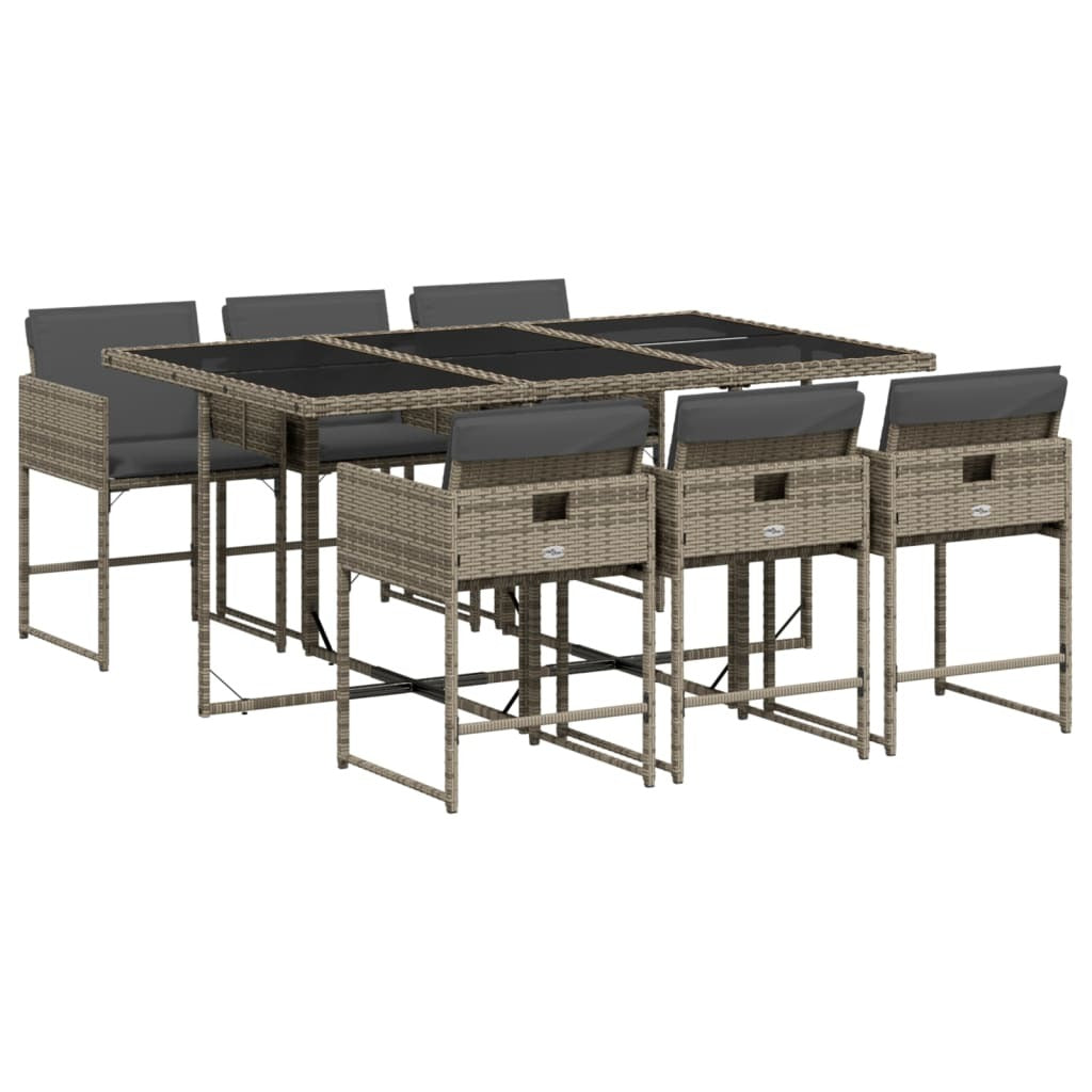 7 Piece Patio Dining Set with Cushions Gray Poly Rattan