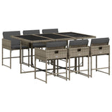 7 Piece Patio Dining Set with Cushions Gray Poly Rattan