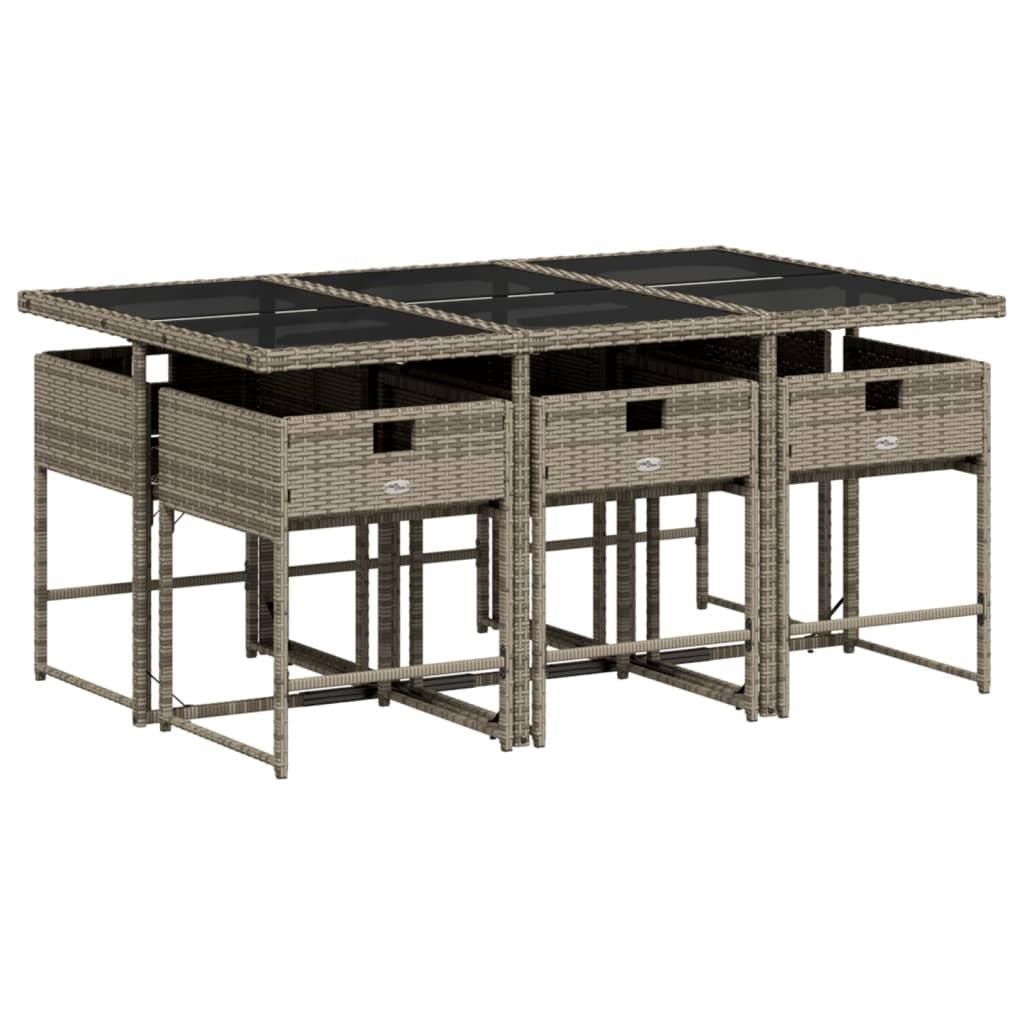 7 Piece Patio Dining Set with Cushions Gray Poly Rattan