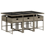 7 Piece Patio Dining Set with Cushions Gray Poly Rattan