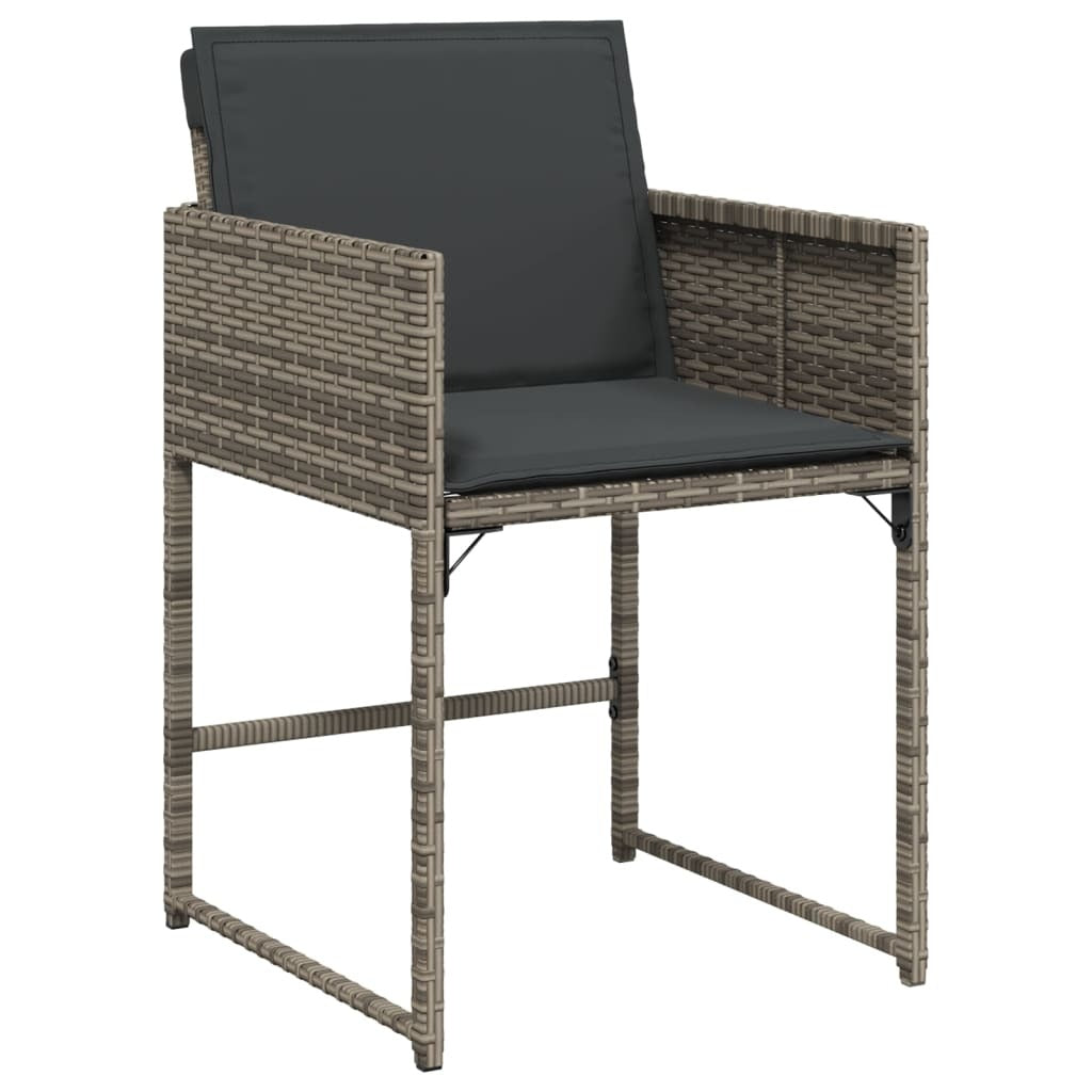 7 Piece Patio Dining Set with Cushions Gray Poly Rattan