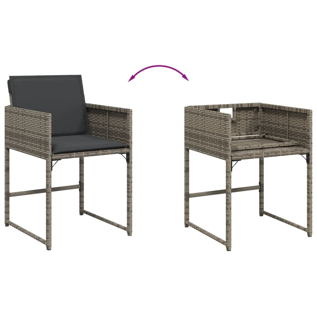 7 Piece Patio Dining Set with Cushions Gray Poly Rattan