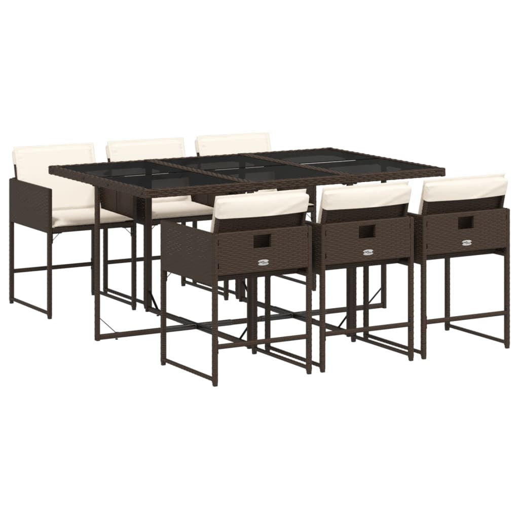 7 Piece Patio Dining Set with Cushions Brown Poly Rattan