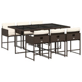 7 Piece Patio Dining Set with Cushions Brown Poly Rattan
