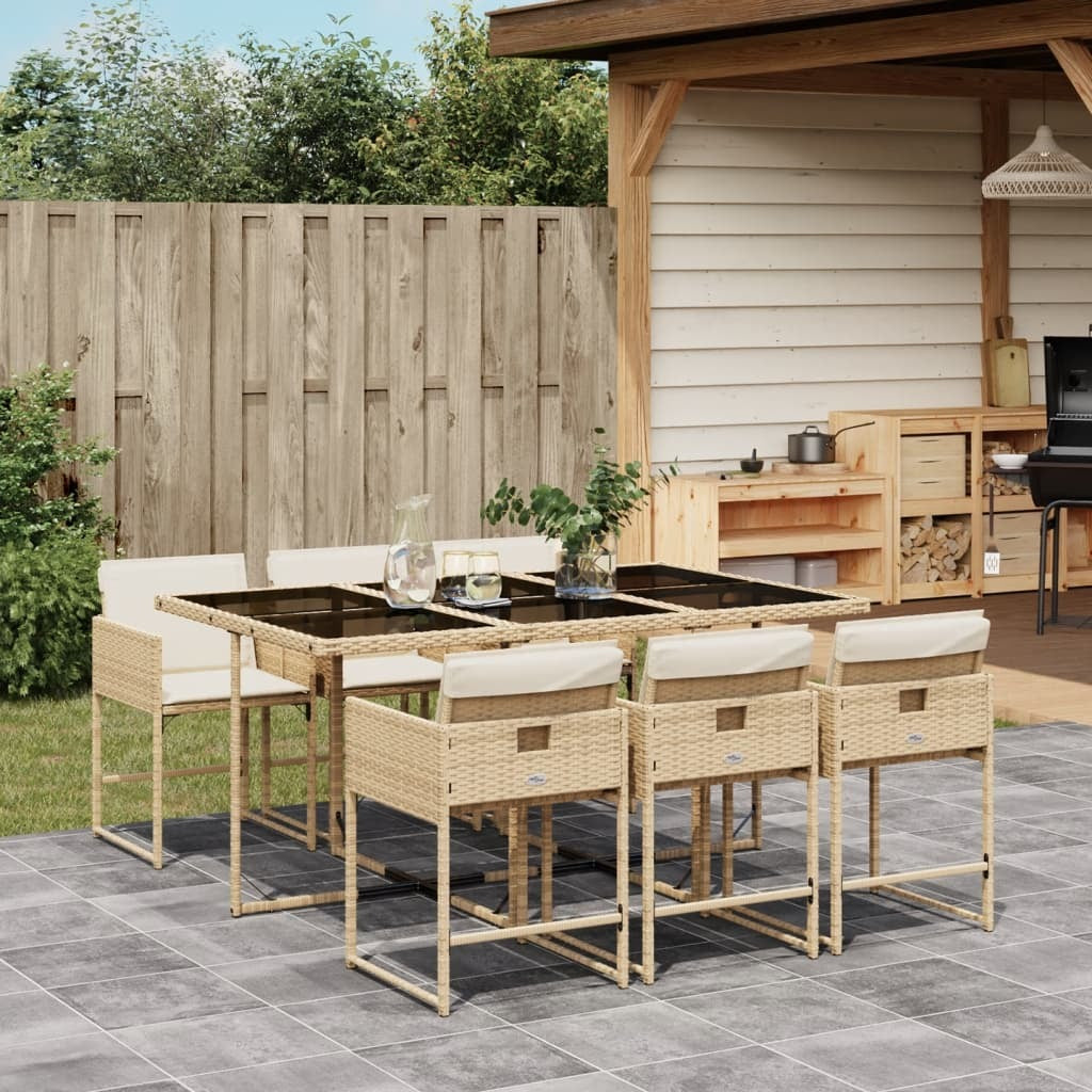 7 Piece Patio Dining Set with Cushions Beige Poly Rattan