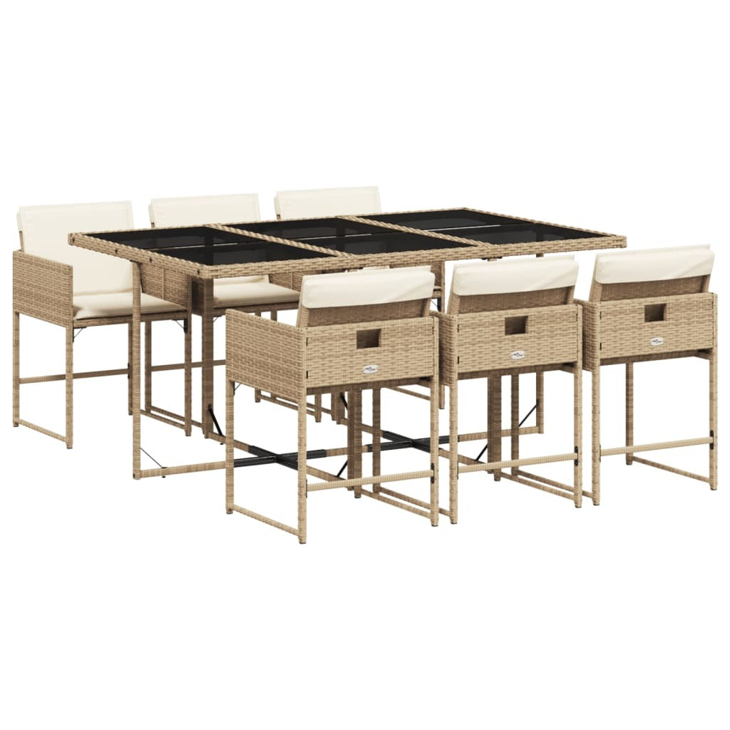 7 Piece Patio Dining Set with Cushions Beige Poly Rattan