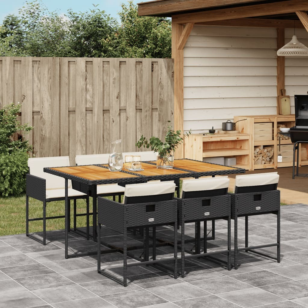 7 Piece Patio Dining Set with Cushions Black Poly Rattan