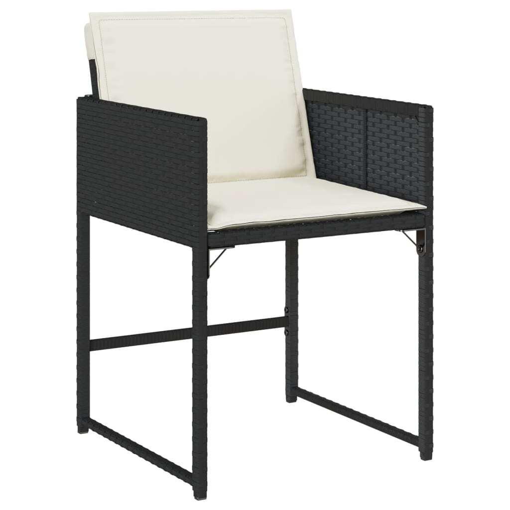 7 Piece Patio Dining Set with Cushions Black Poly Rattan