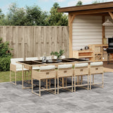 9 Piece Patio Dining Set with Cushions Beige Poly Rattan